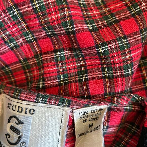 Vtg 90s Black Red Velvet Christmas Vest Womens Medium Plaid Embroidered Textured - Picture 3 of 6